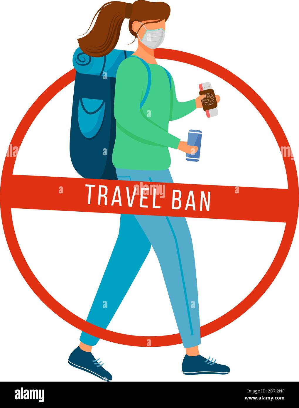 Travel ban flat color vector faceless character Stock Vector