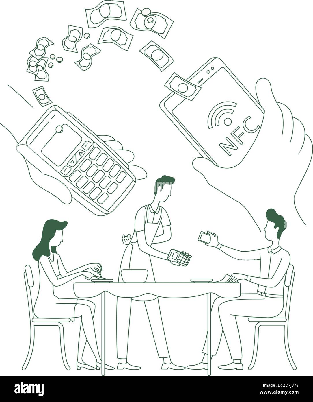 Electronic wallet benefit, epayment thin line concept vector