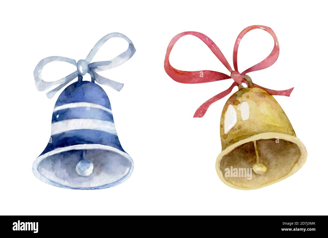 Jingle bells with red bow on a white background. christmas watercolor ...