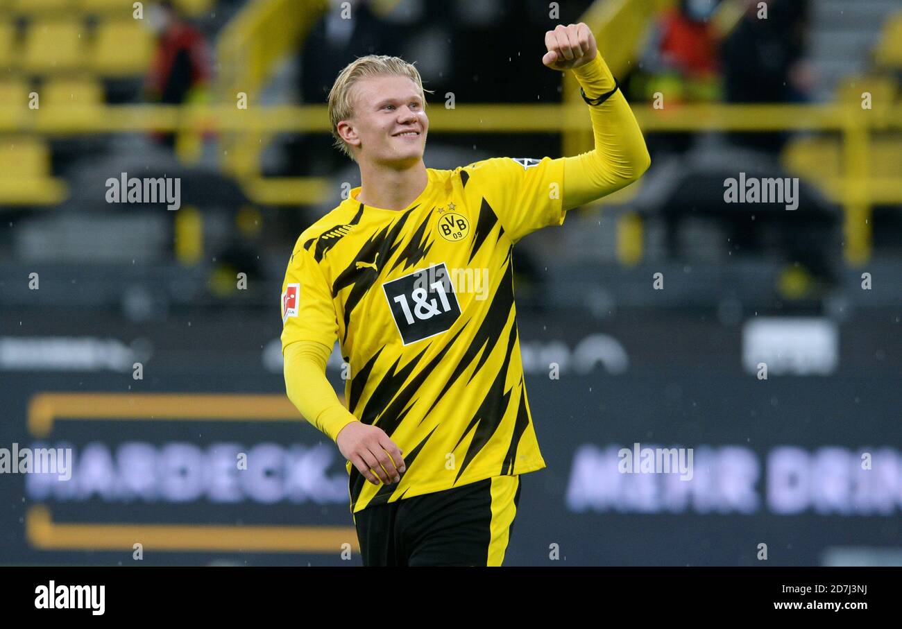 Dortmund´s norwegian forward Erling Haaland  celebrates after the Bundesliga match between Bor. Dortmund and SC Freiburg. Stock Photo