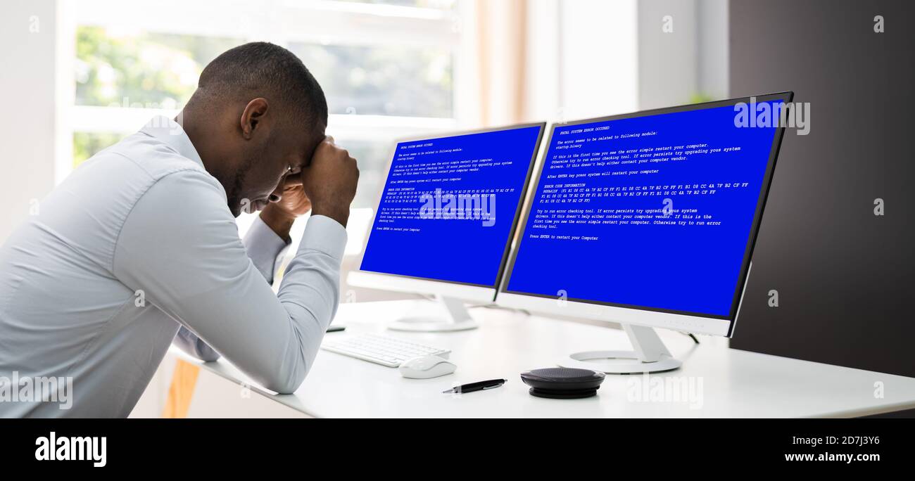 BSOD Error Blue Death Screen. Malware And Privacy Attack Stock Photo