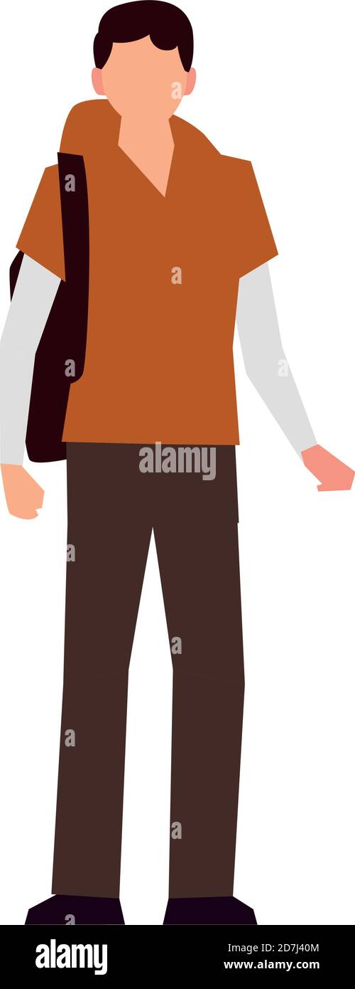 young man standing with backpack activity outdoor vector illustration ...