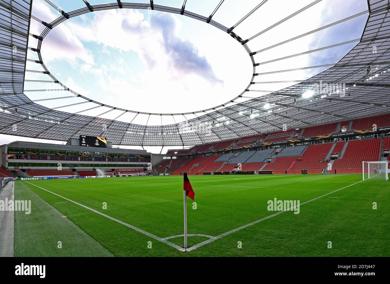Overview of the empty BayArena before the Europa League match between Bayer Leverkusen and OGC Nice, Leverkusen, Germany Stock Photo
