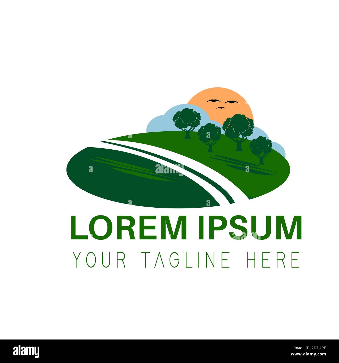 Beautiful landscape logo illustration vector logo design Stock Vector