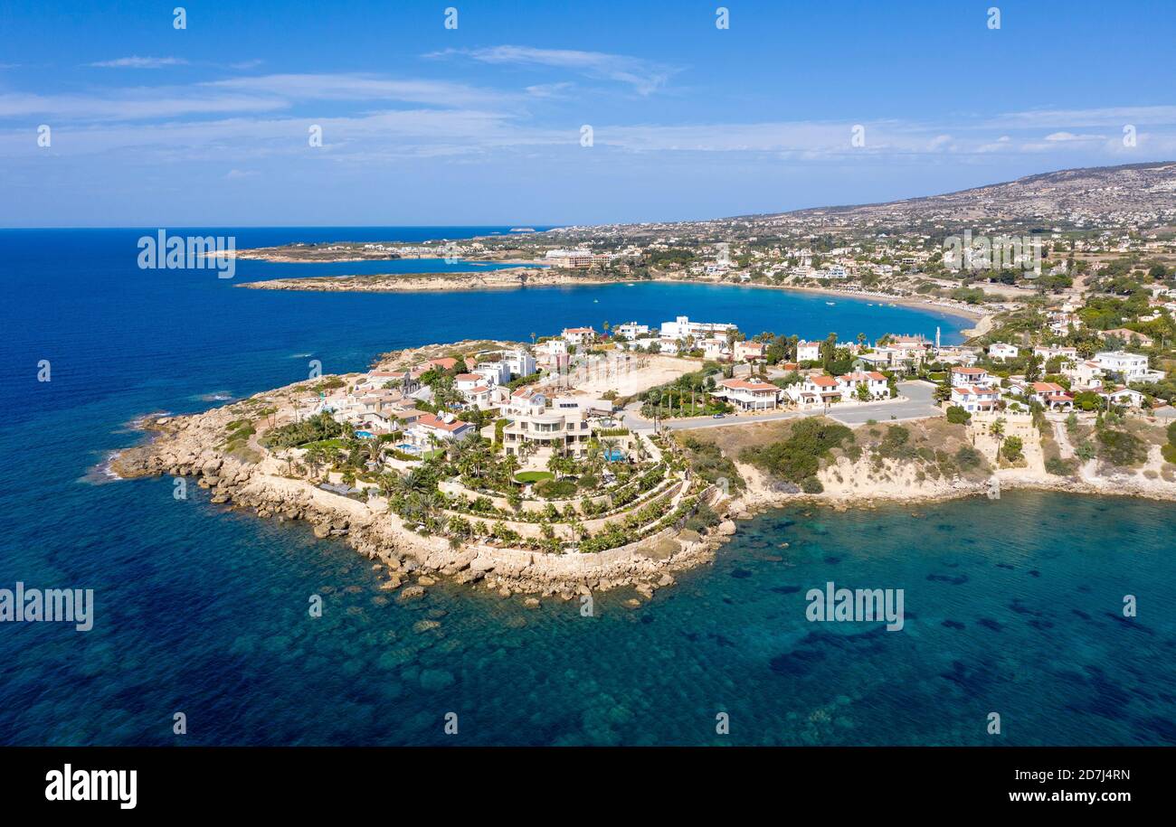 Aerial view of Coral Bay and Peyia, Paphos region, Cyprus Stock Photo