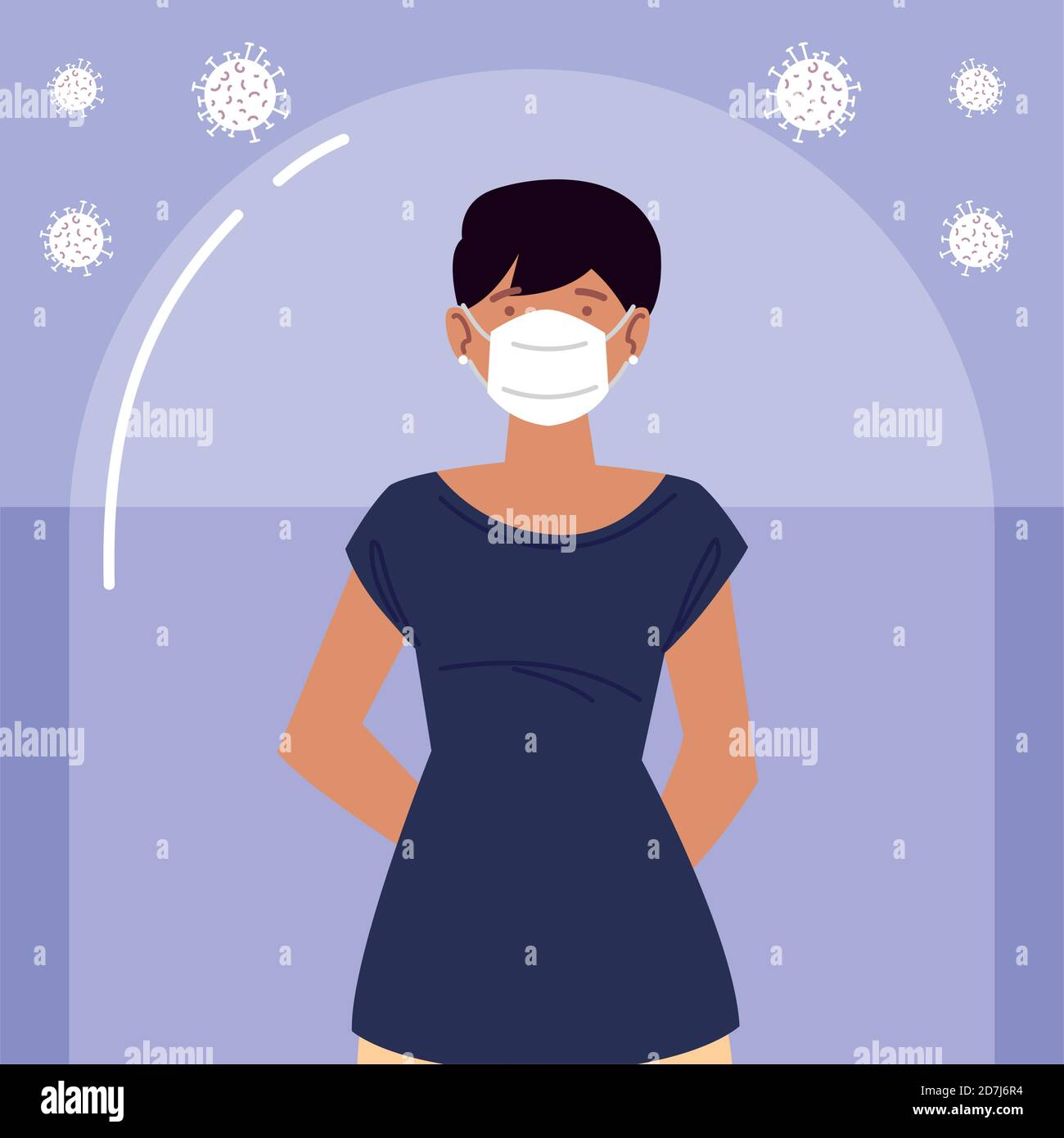 young woman with protective mask during coronavirus covid 19 vector ...