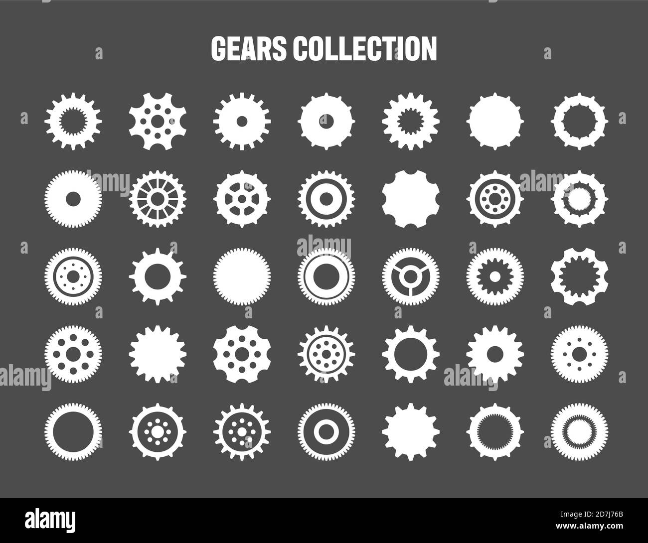 Simple gear icons. Wheels set on black background. Vector white ...