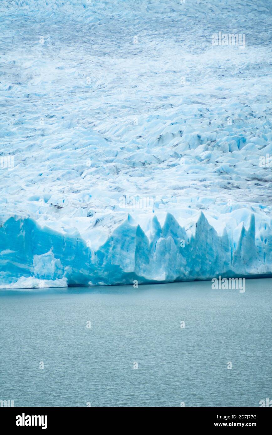 The calving face of Glacier Grey of the Southern Patagonian Ice Field in Torres Del Paine National Park Stock Photo