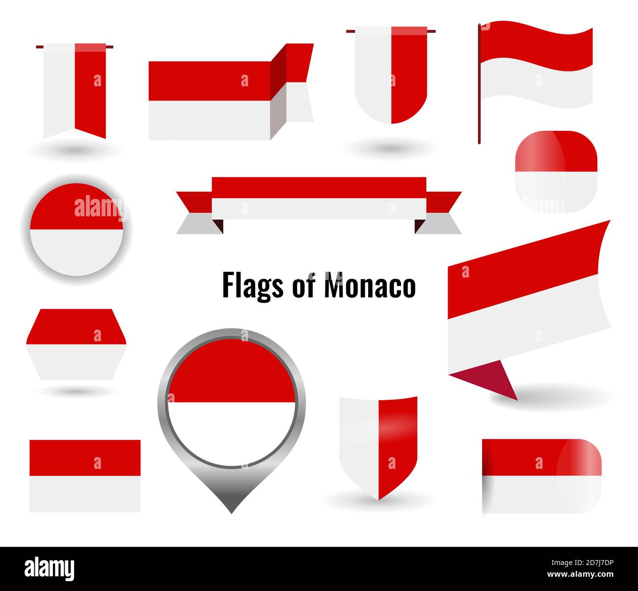 A large set of icons and signs with the flag of the Monaco. Square and