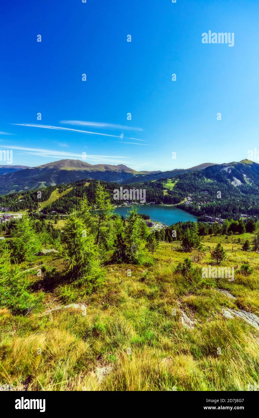 Landscape with mountain range against clear sky Turracher Hoehe, Gurktal Alps, Austria Stock Photo