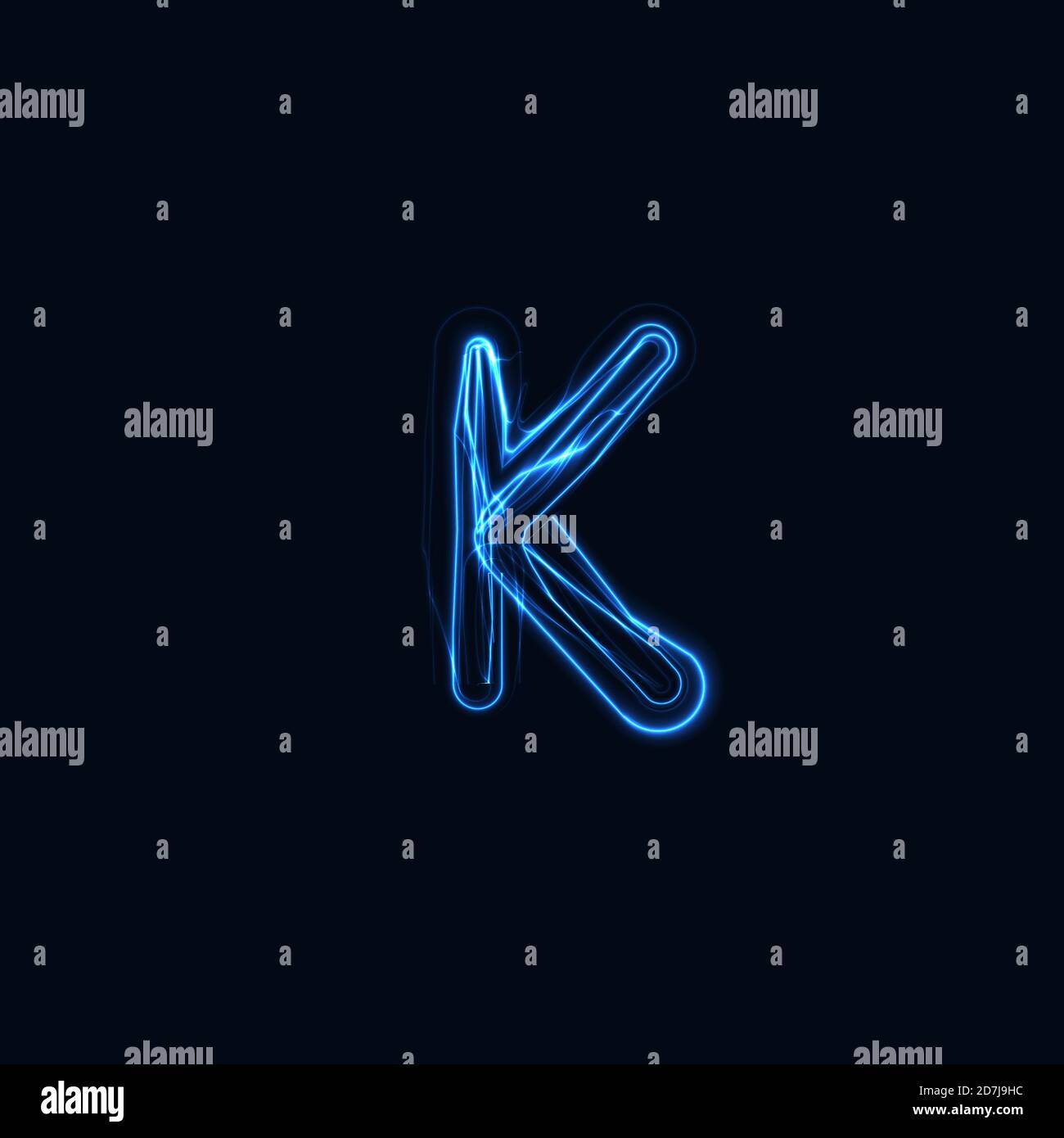Lightning Realistic letter K, bright gloving logo, electric energy glow style symbol, blue tesla plasma type sign. Thunderbolt vector illustration Stock Vector