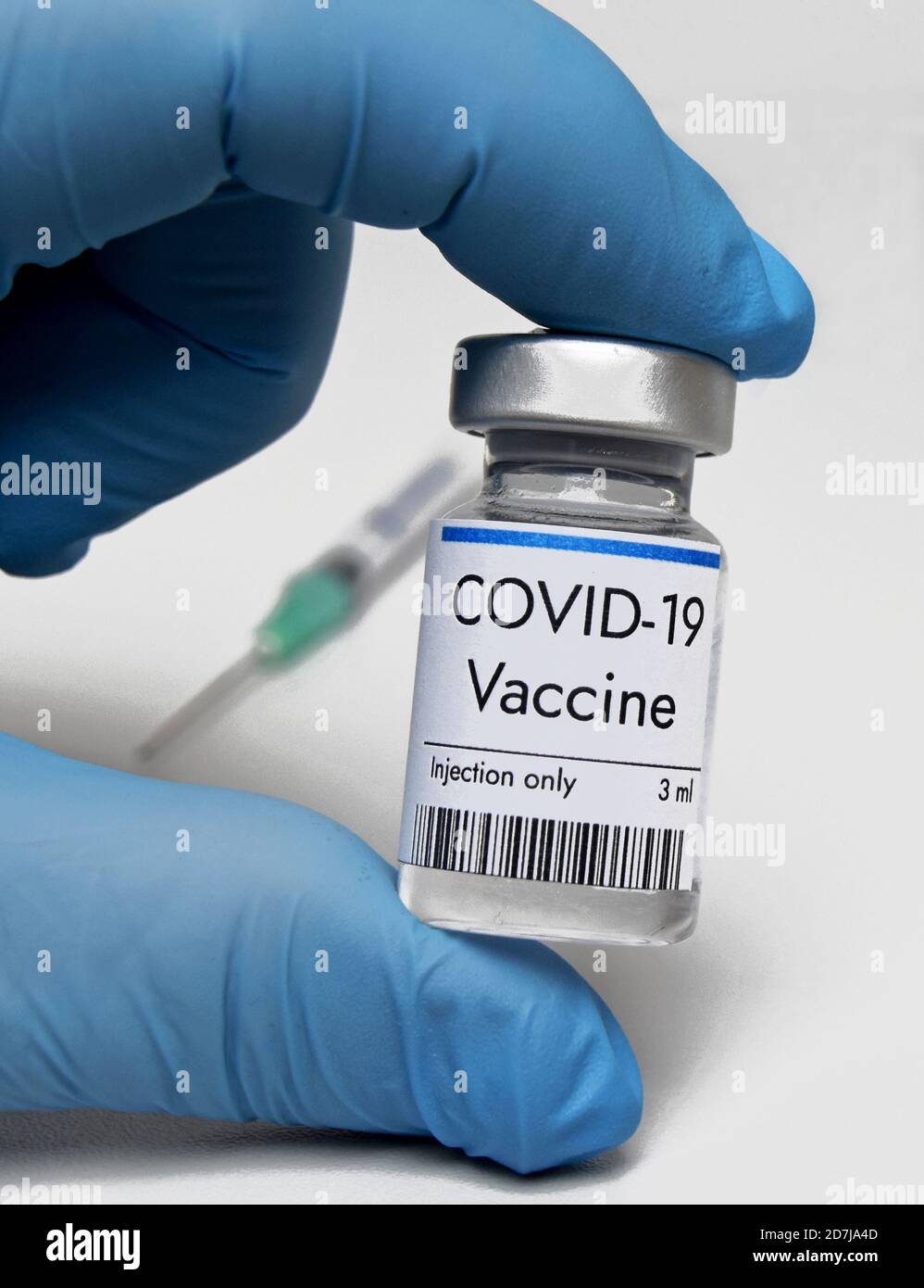 Vaccine against coronavirus in phial at third trial phase at medical laboratory. COVID-19 vaccine at Pfizer. Healthcare and medical concept. Stock Photo
