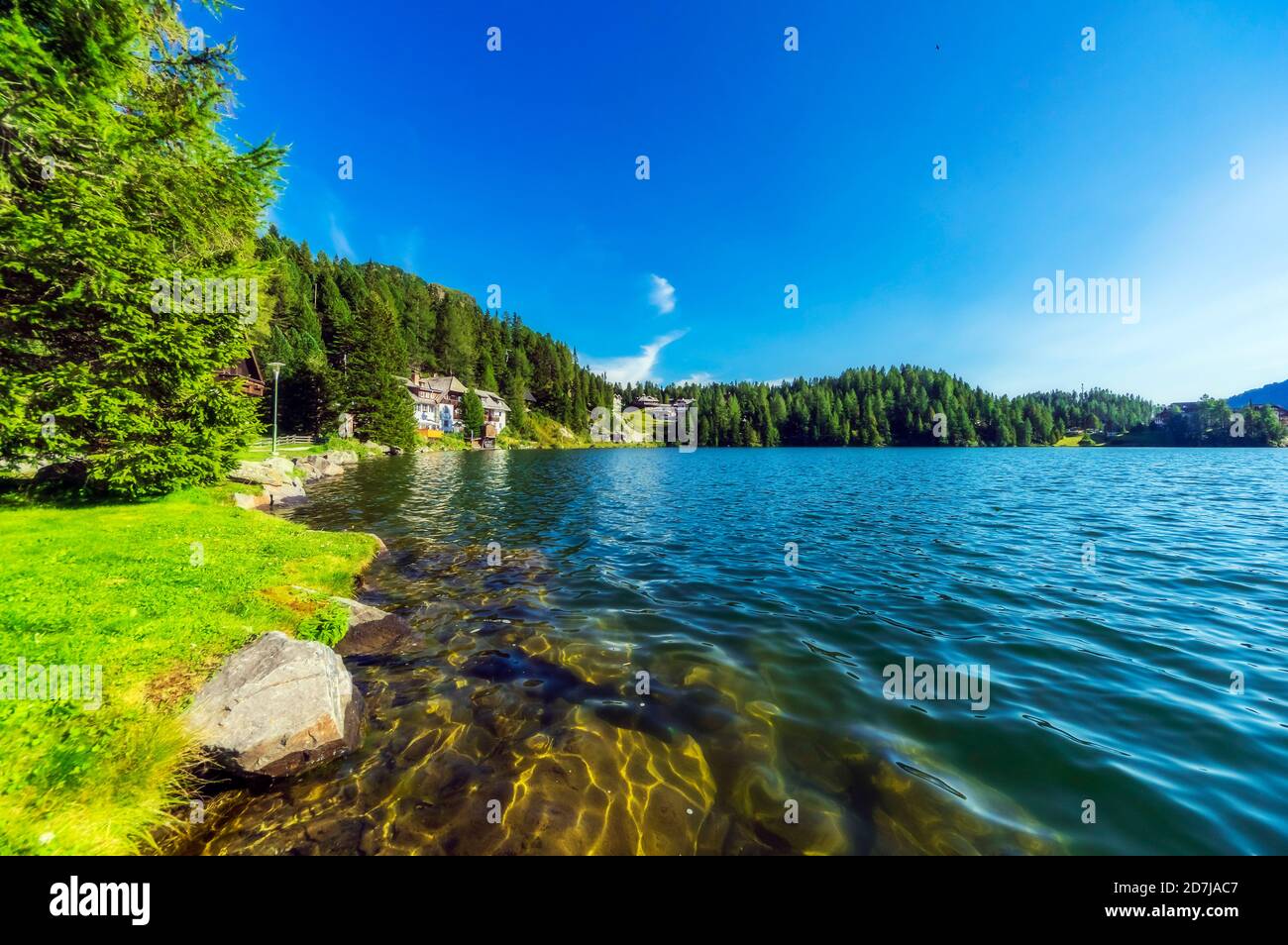Lakeshore against clear sky at Turracher Hoehe, Gurktal Alps, Austria Stock Photo
