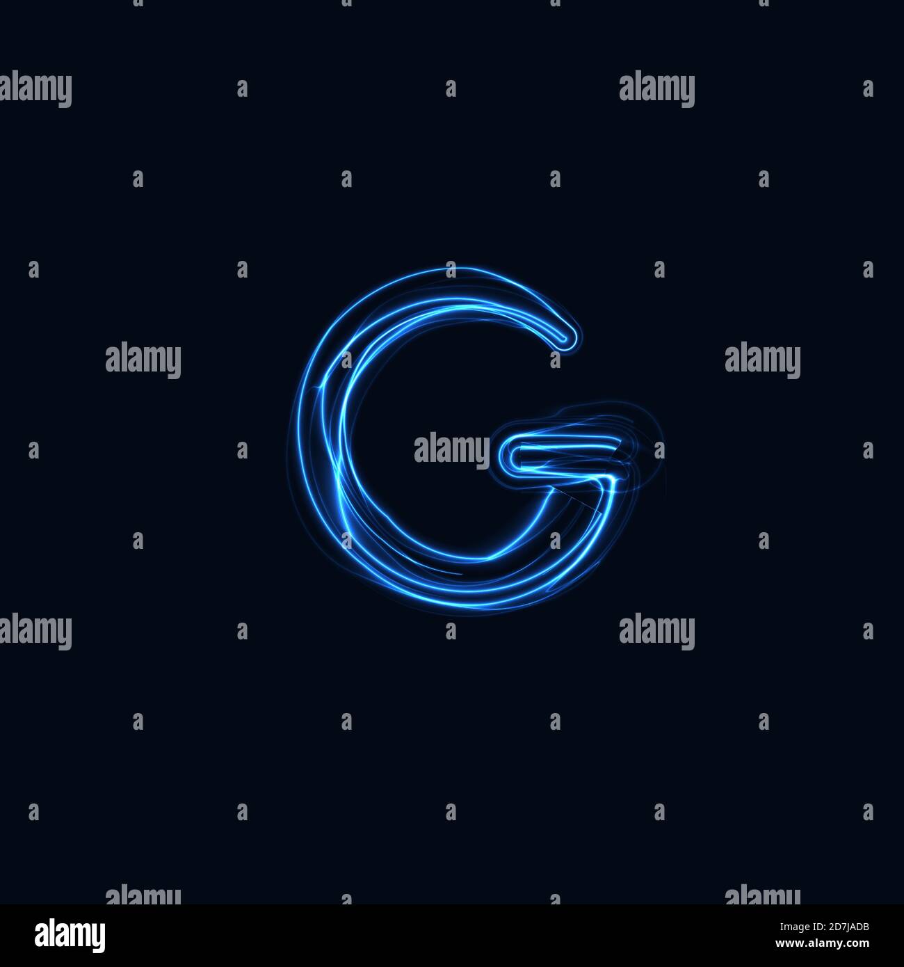 Lightning Realistic letter G, bright gloving logo, electric energy glow style symbol, blue tesla plasma type sign. Thunderbolt vector illustration Stock Vector