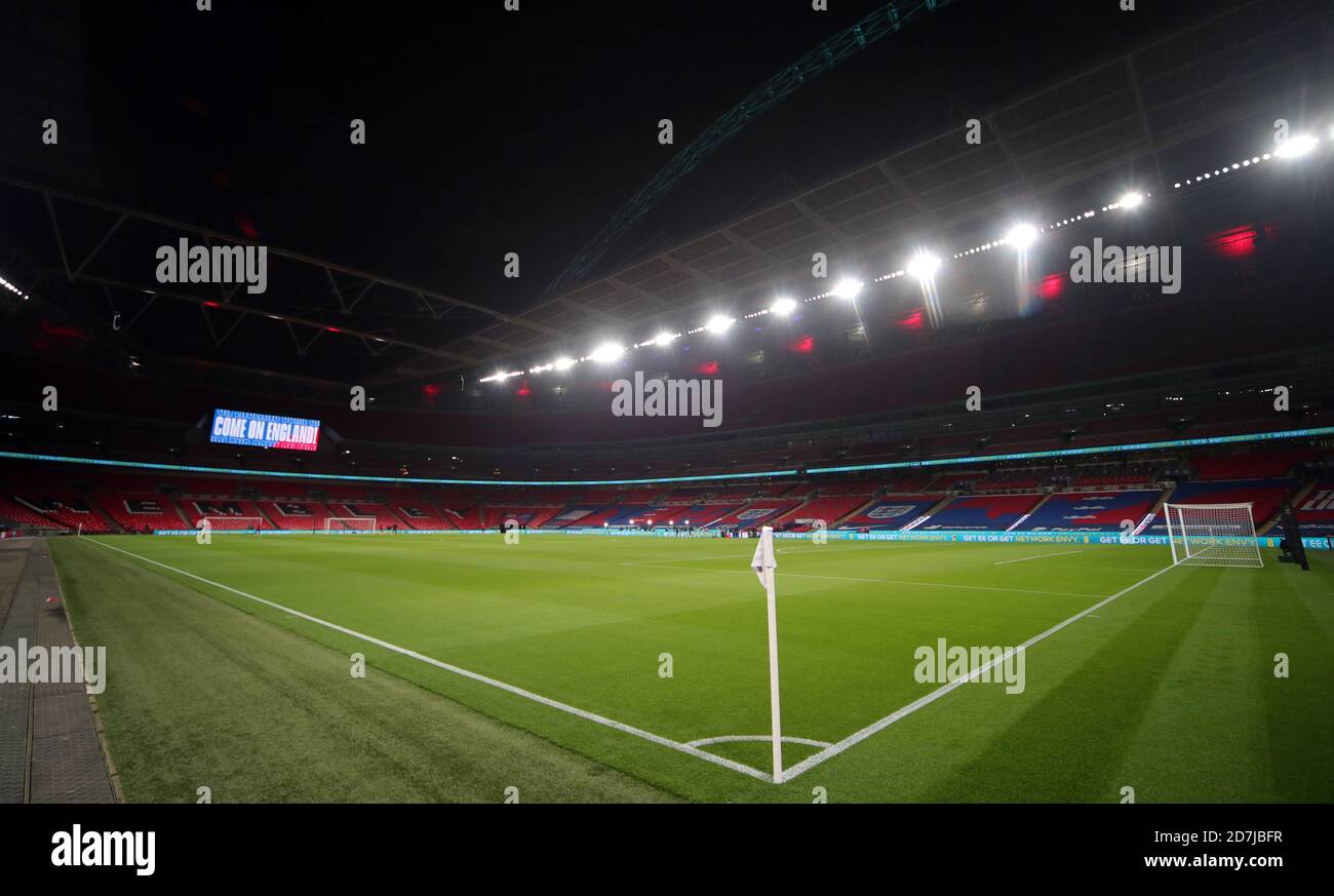 WEMBLEY PITCH BEFORE KICK OFF, ENGLAND V WALES, 2020 Stock Photo