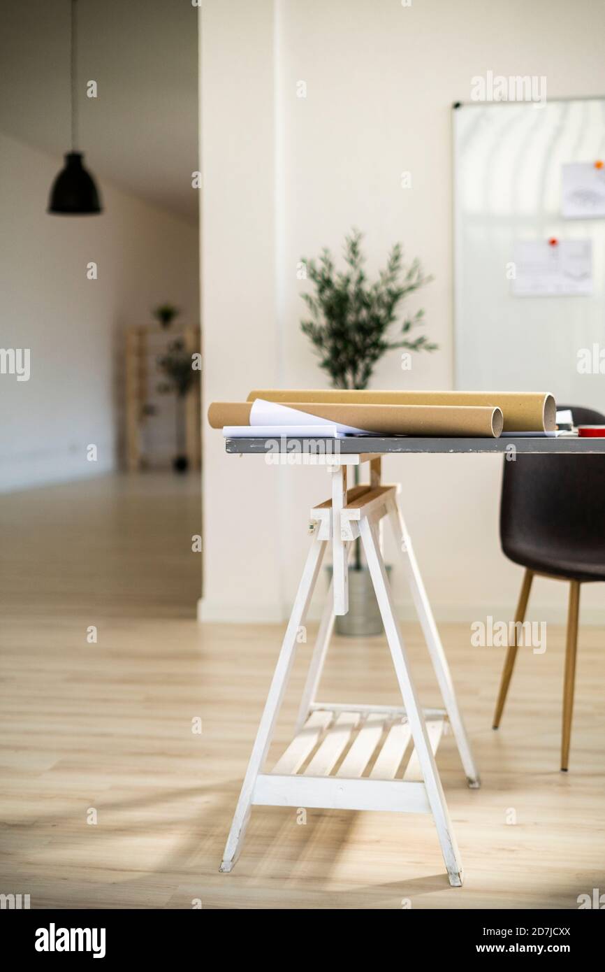Desk in architect studio Stock Photo Alamy