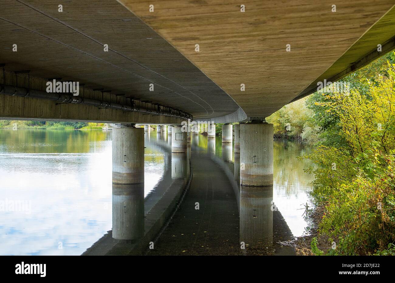 Under a bridge in Plön, Bundesstrasse 76. Two lakes are crossed. Stock Photo