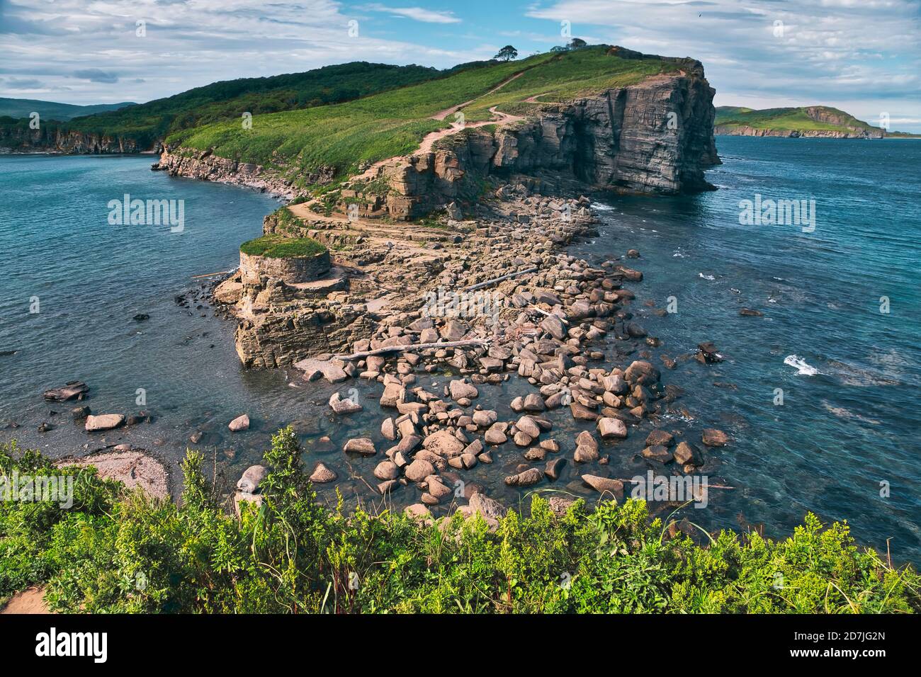 Scenic view of island and water at Vladivostok, Russia Stock Photo