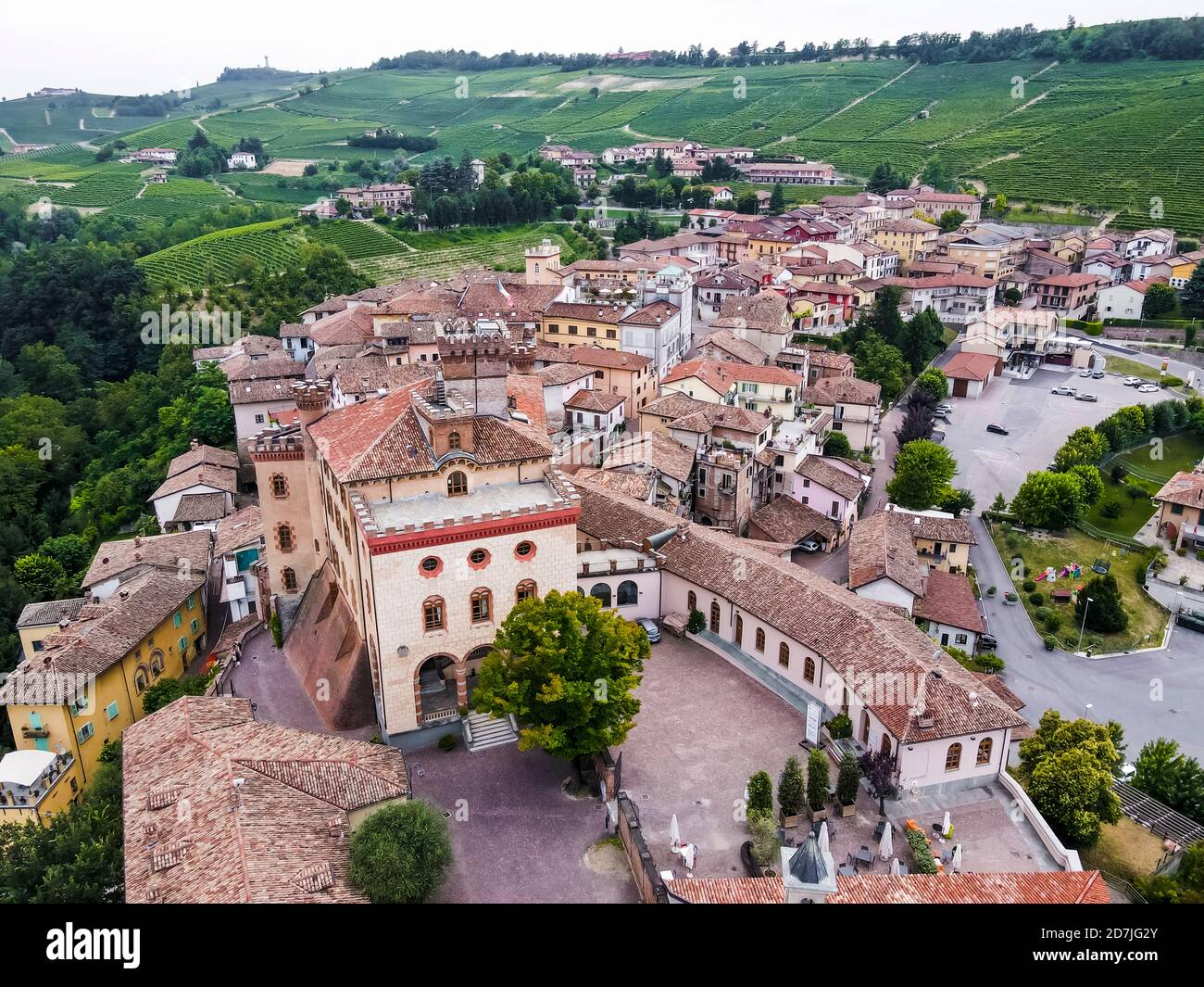 Drone view of old rural town Stock Photo