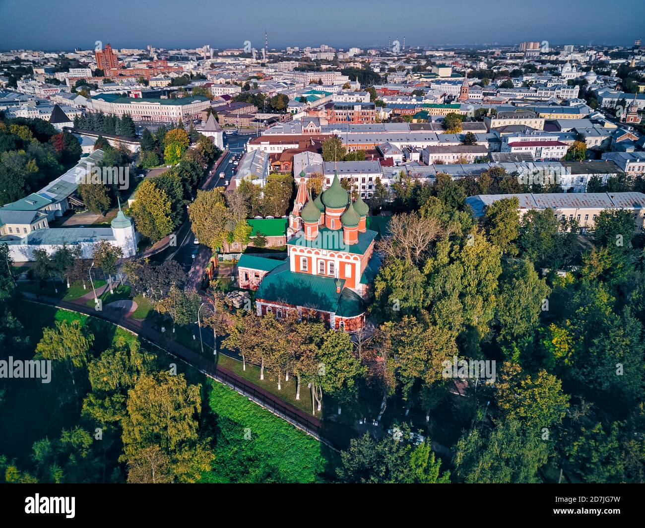 Aerial view of Yaroslavl Museum-Reserve and Spaso-Preobrazhensky Monastery with Church of St Michael the Archangel in city on sunny day, Yaroslavl, Russia Stock Photo