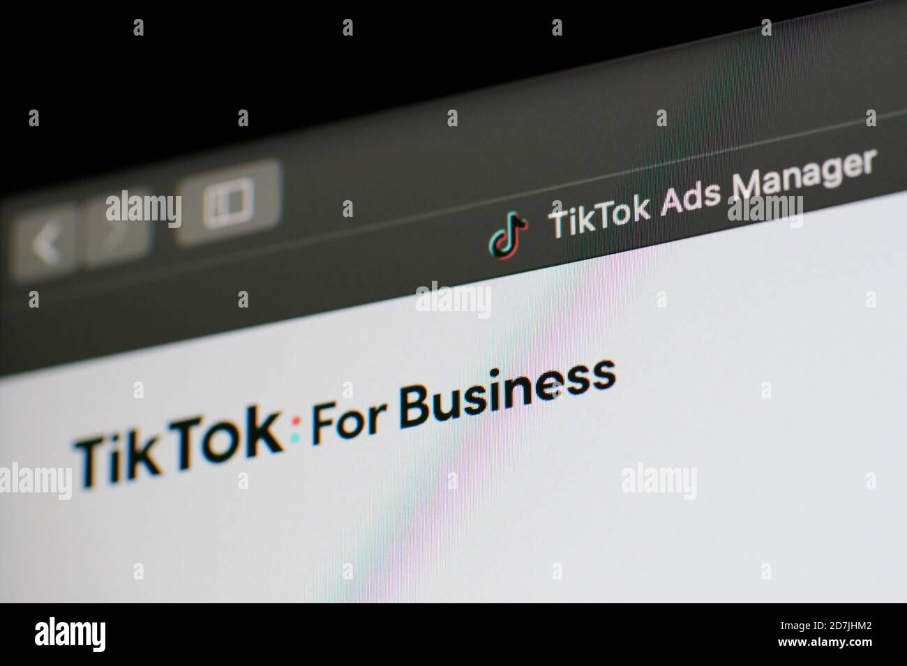 New york, USA - October 23, 2020:Checking Tiktok for business page screen display close up view Stock Photo