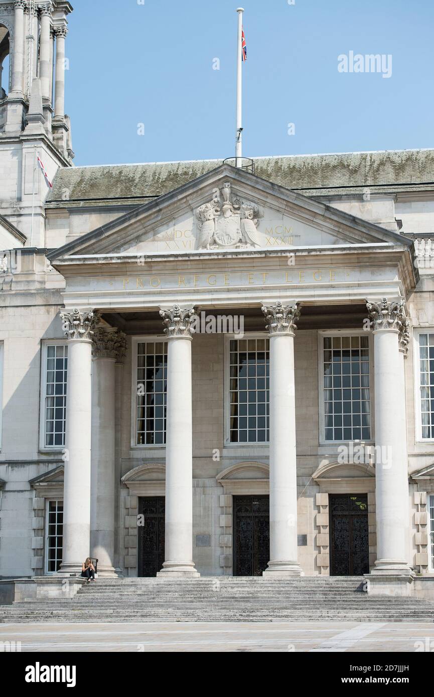 Entrance to Leeds Civic Hall, Millennium Square, Leeds, West Yorkshire, England. Stock Photo