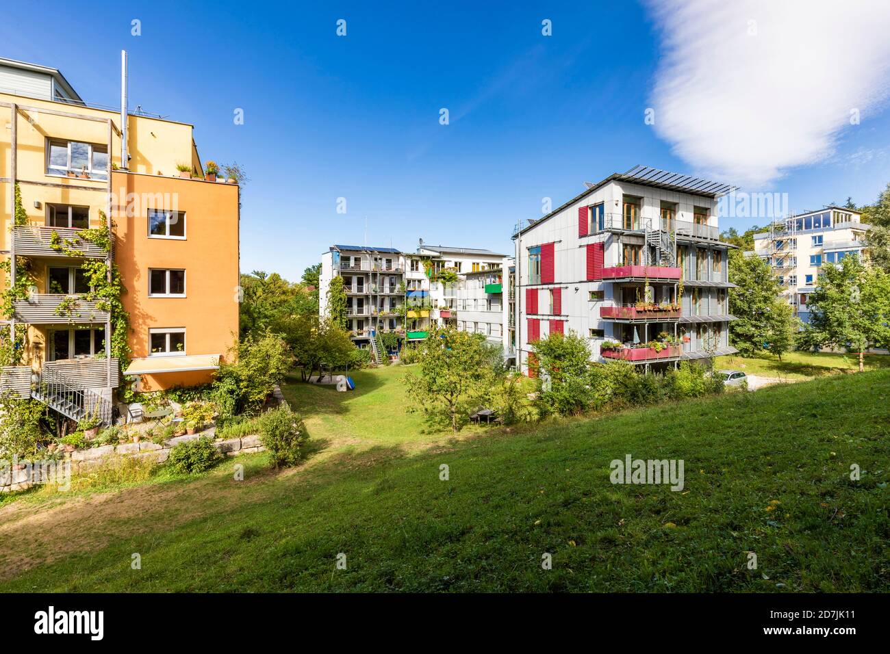 Modern apartment buildings in franzosisches viertel suburb during