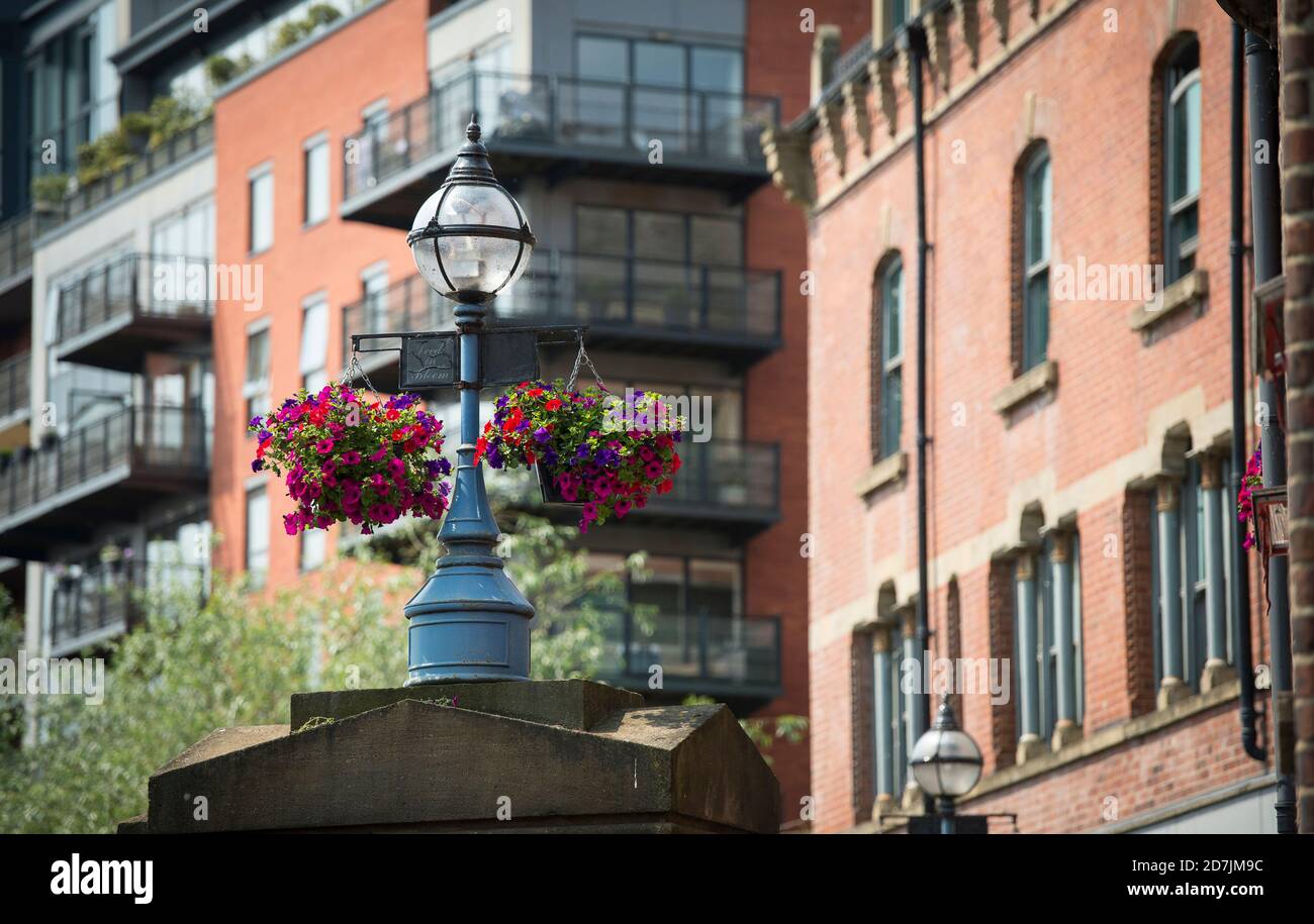 Street light hanging baskets flowers hires stock photography and
