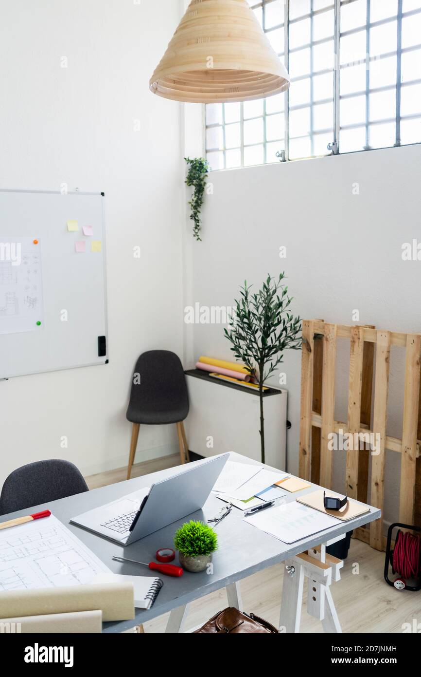 Desk in architect studio Stock Photo Alamy