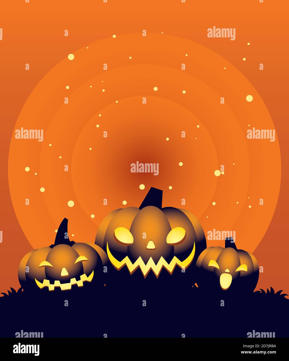 Halloween orange three pumpkins cartoons design, Holiday and scary ...