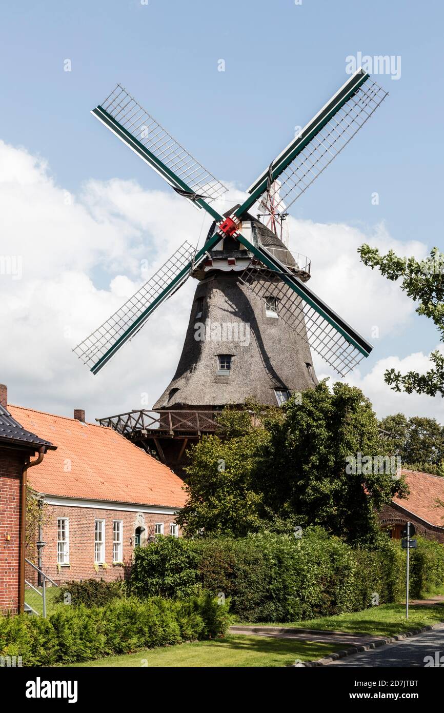 Germany, Lower Saxony, Jever, Windmill along Friesische Muhlenstrasse Stock Photo