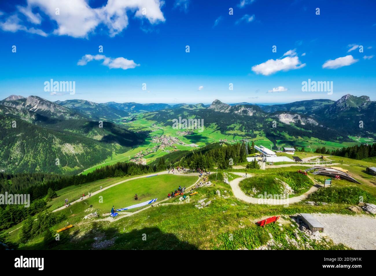 Austria, Tyrol, Tourist resort in sunny Tannheimer Tal Stock Photo