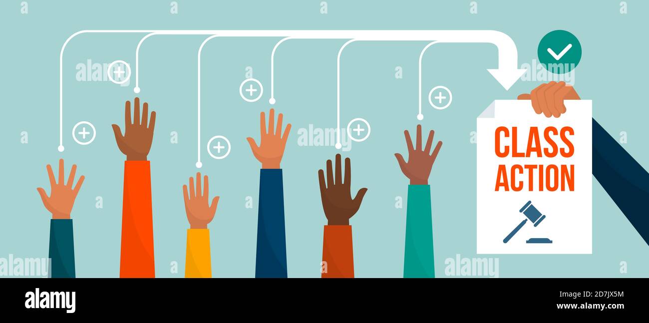 Group of diverse people starting a class action together, the lawyer is holding a lawsuit Stock Vector