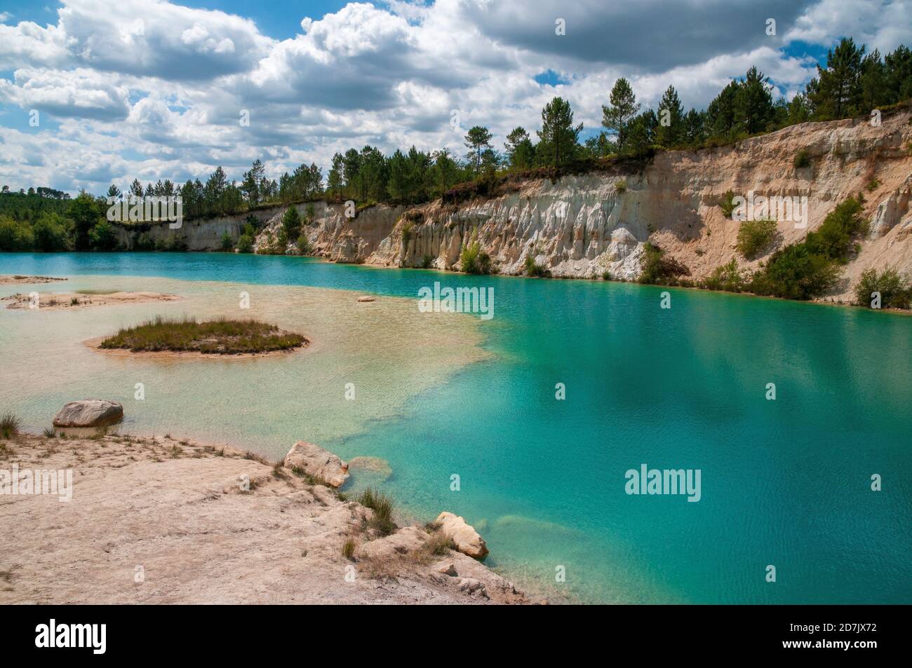 Guizengeard kaolinite quarries with artificial turquoise green lakes set in a pine and oak forest, Charente (16), Nouvelle-Aquitaine region, France Stock Photo
