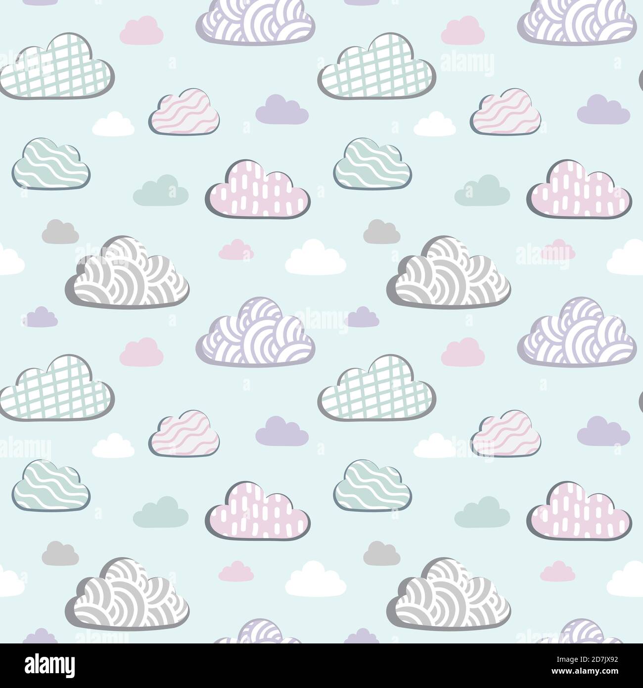 Cute seamless repeat pattern background with hand drawn clouds, pastel ...
