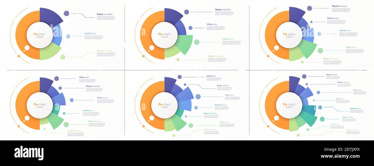 Vector circle chart designs, modern templates for creating infographics, presentations, reports, visualizations Stock Vector