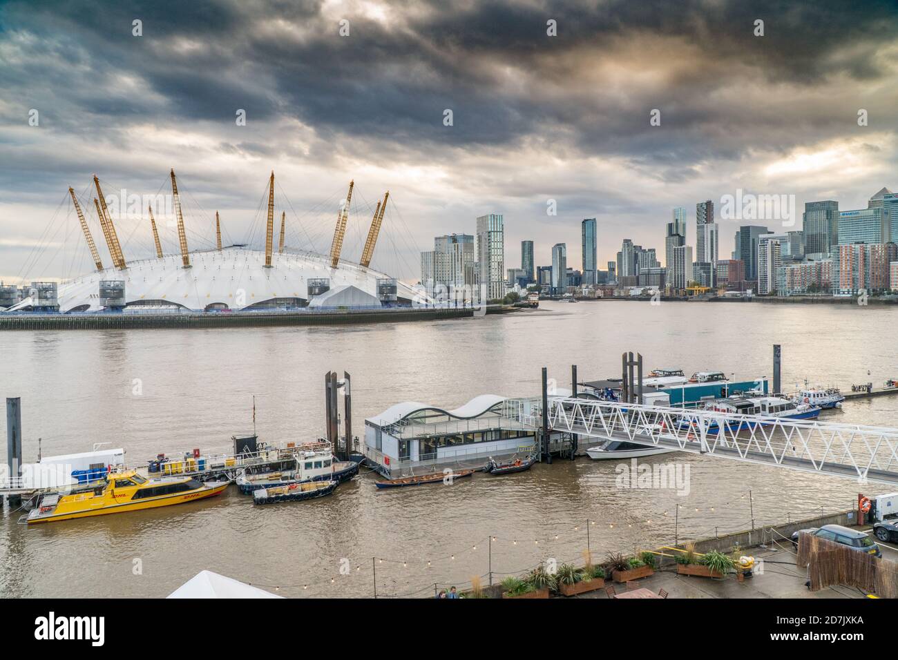 London skyline looking towards the O2 entertainment venue Stock Photo