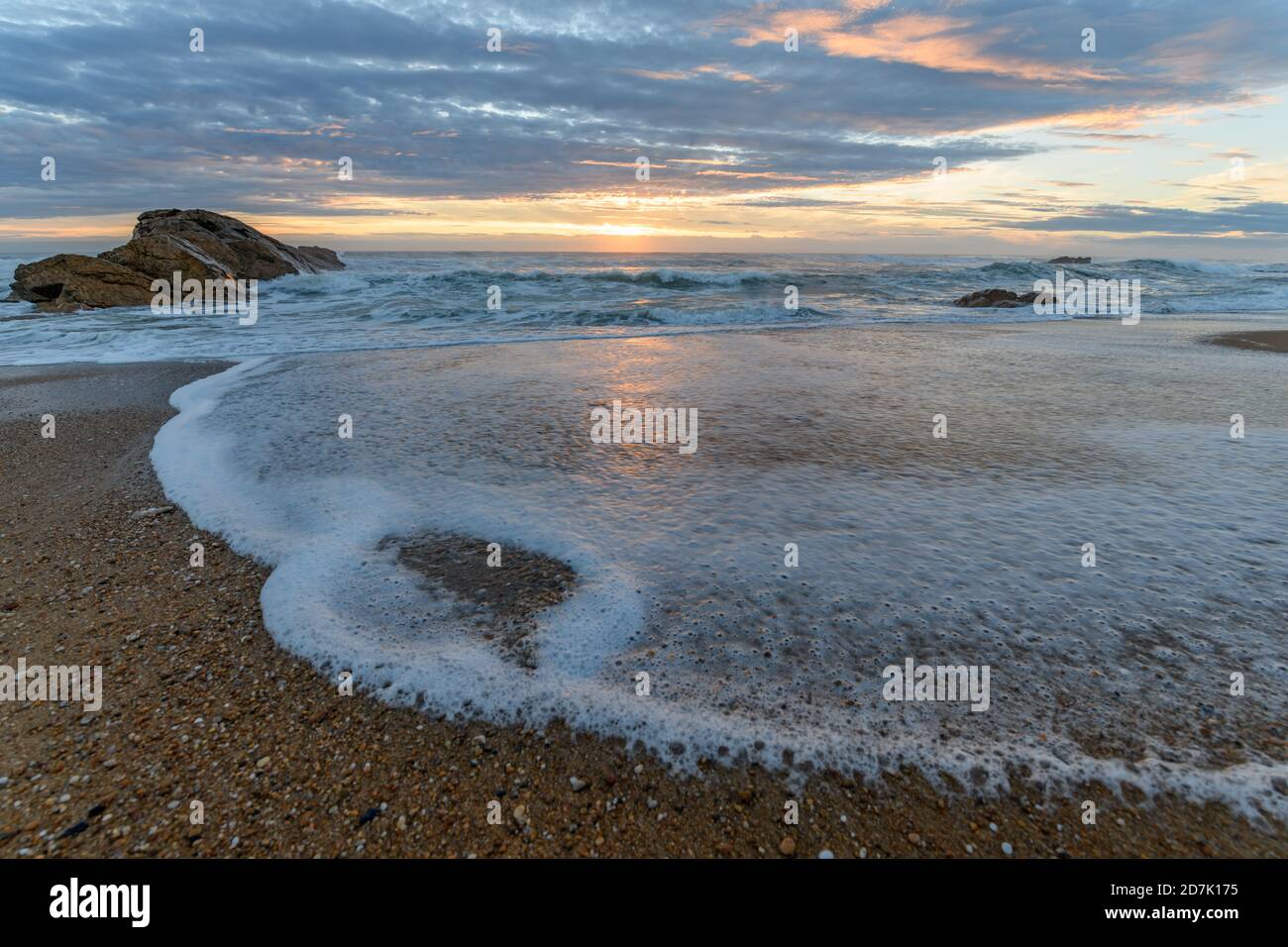 Rocky coast of the Atlantic Ocean in France near Sable d'olonne town ...