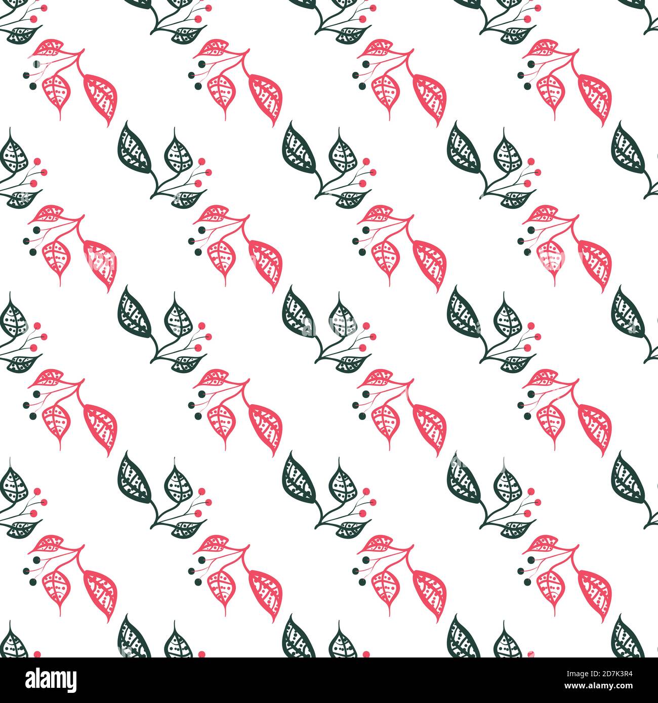 leaves and berries seamless vector pattern Stock Vector