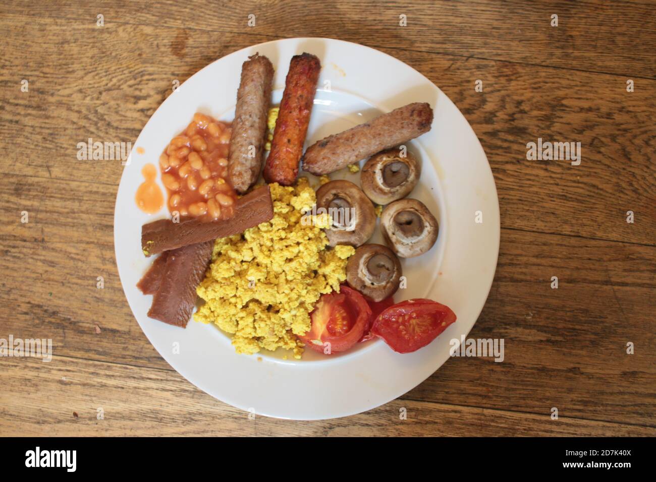 Close up vegan breakfast dairy meat free delicious full English ...