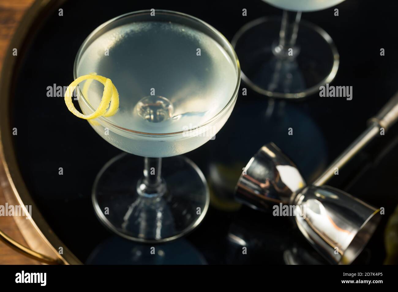 Homemade Dry Gin Martini with a Lemon Garnish Stock Photo
