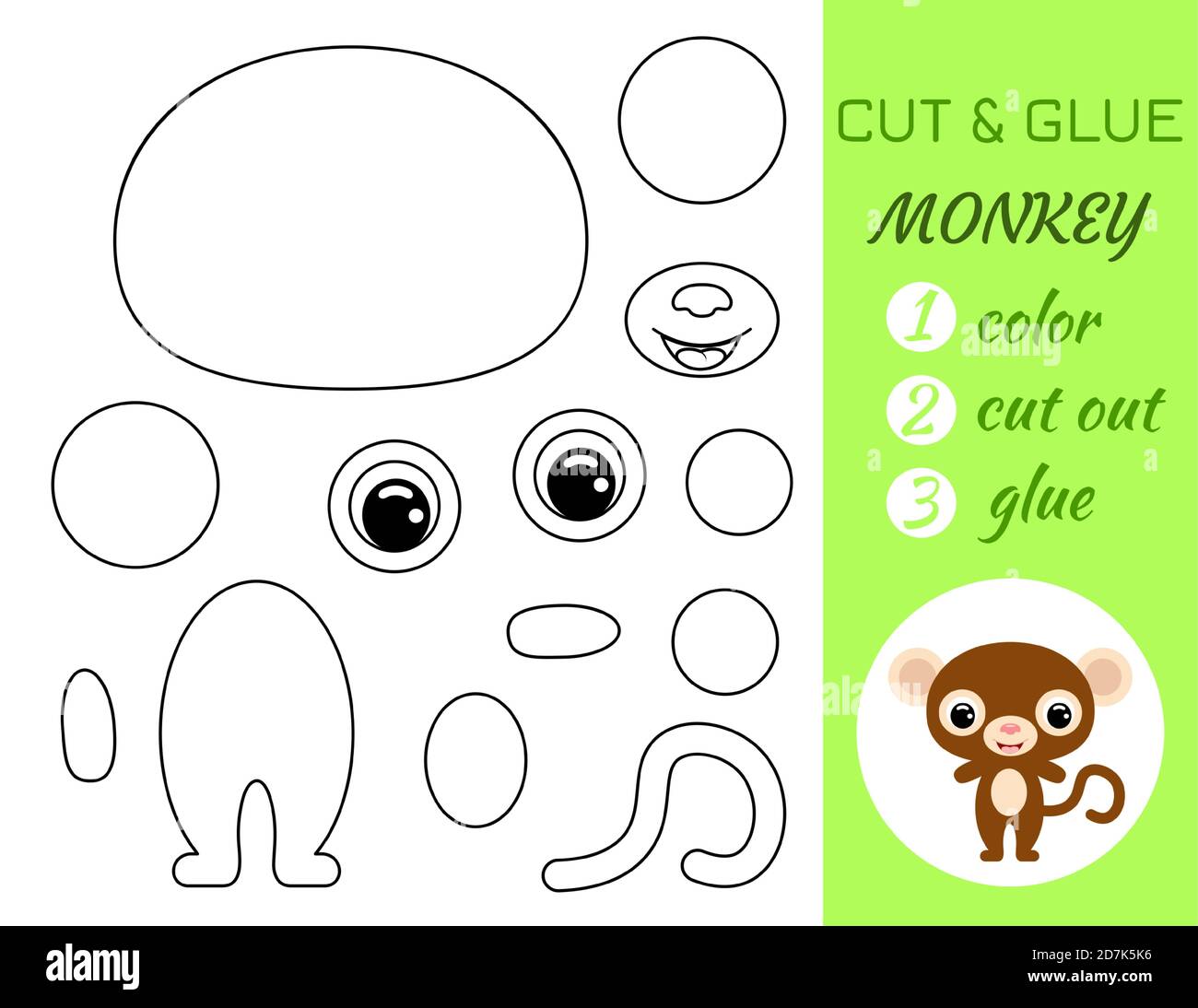 Coloring book cut and glue baby monkey. Educational paper game for ...
