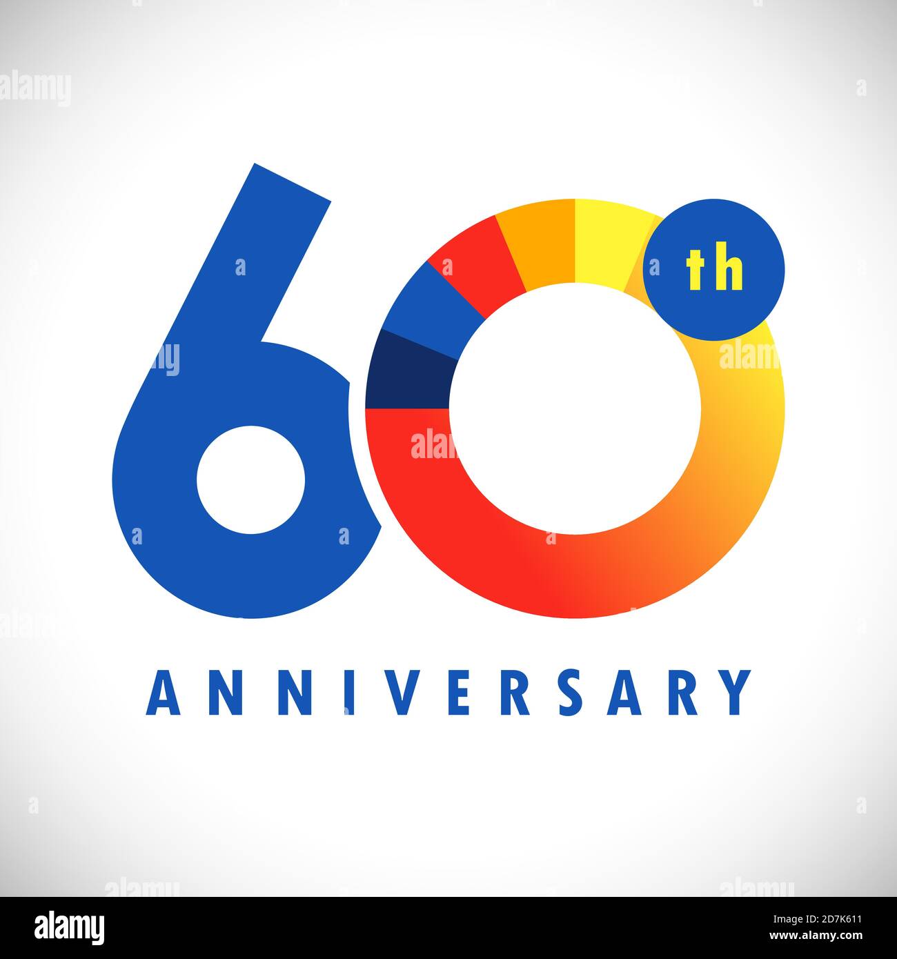 60 th anniversary numbers. 60 years old coloured congrats. Cute congratulation concept. Isolated abstract graphic design template. Colour digits. Stock Vector