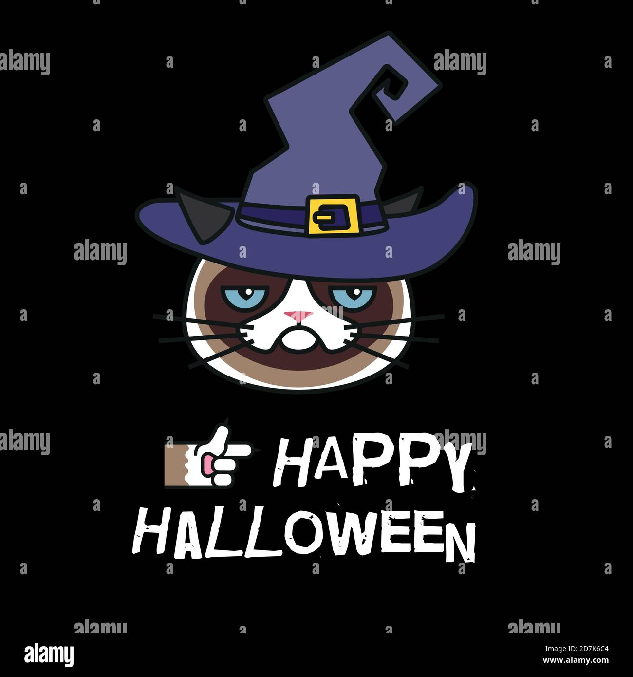 Grumpy cat in witch costume. Happy halloween Stock Vector