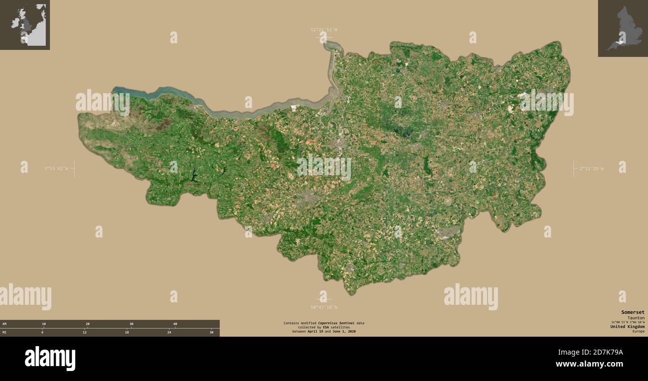 Somerset, administrative county of United Kingdom. Sentinel2 satellite