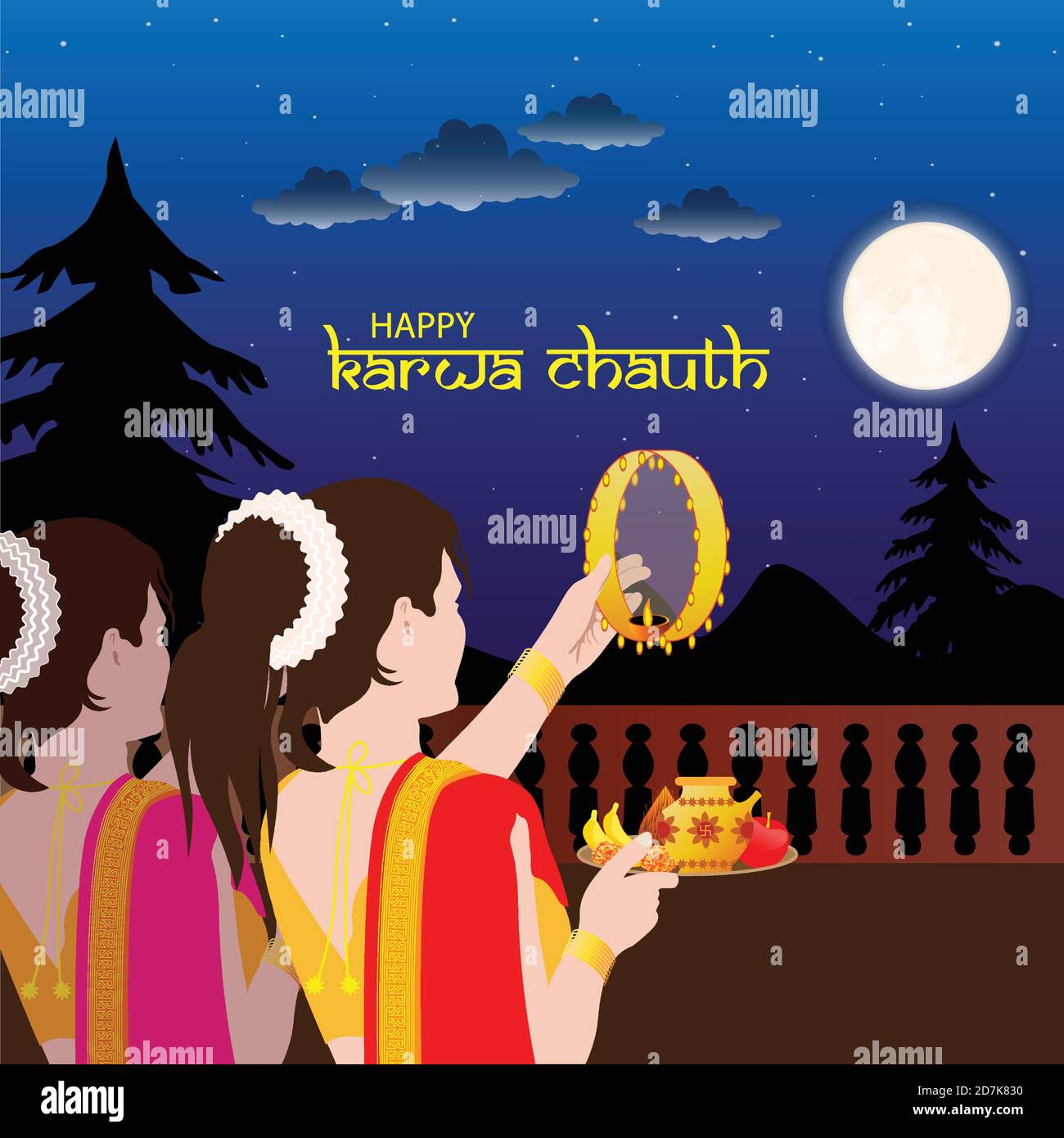 Vector Illustration for Karwa Chauth, an Indian festival, the day ...