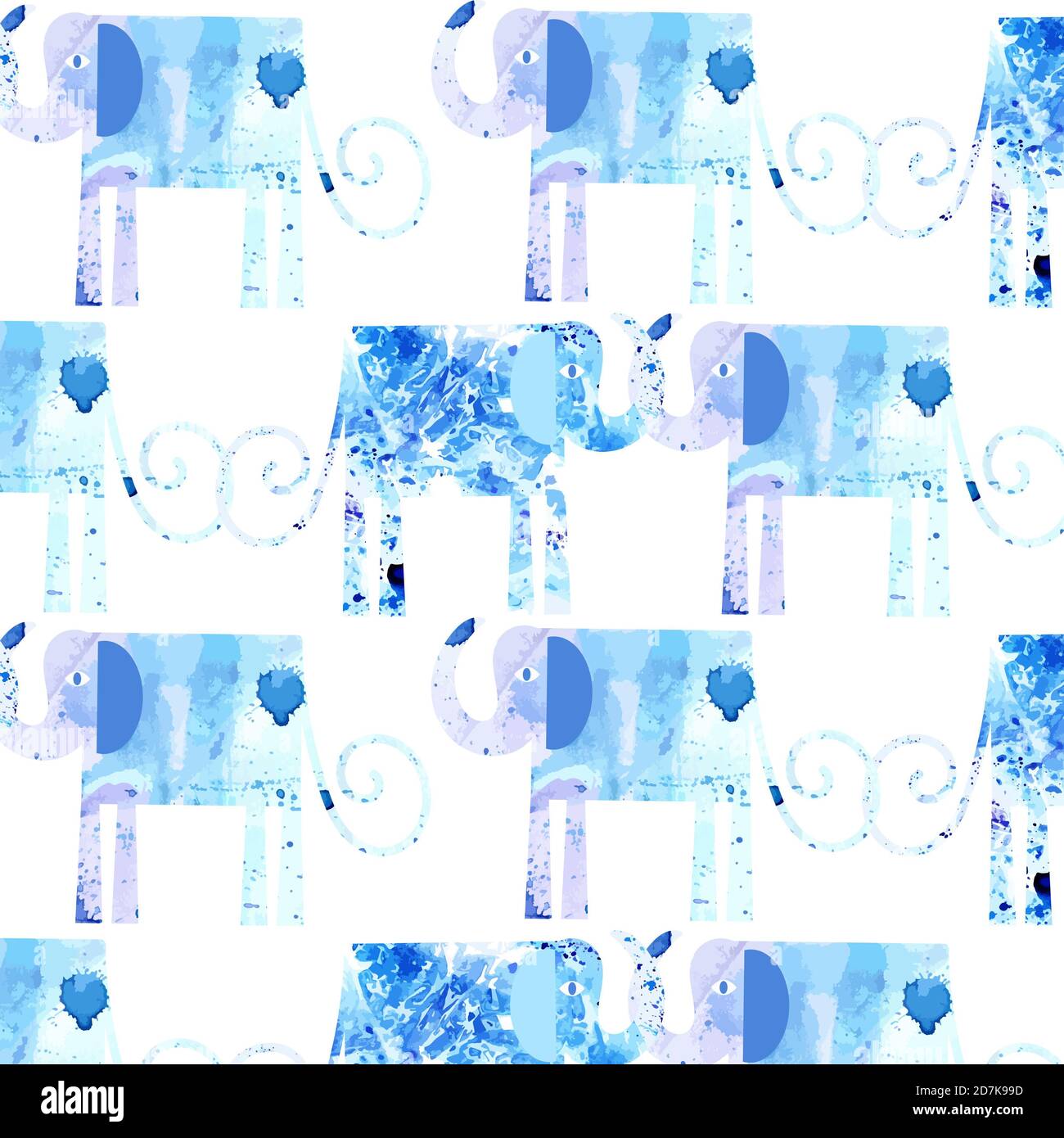 Watercolor elephants seamless pattern in vector. It is located in swatch menu. Cute background for design surfaces Stock Photo