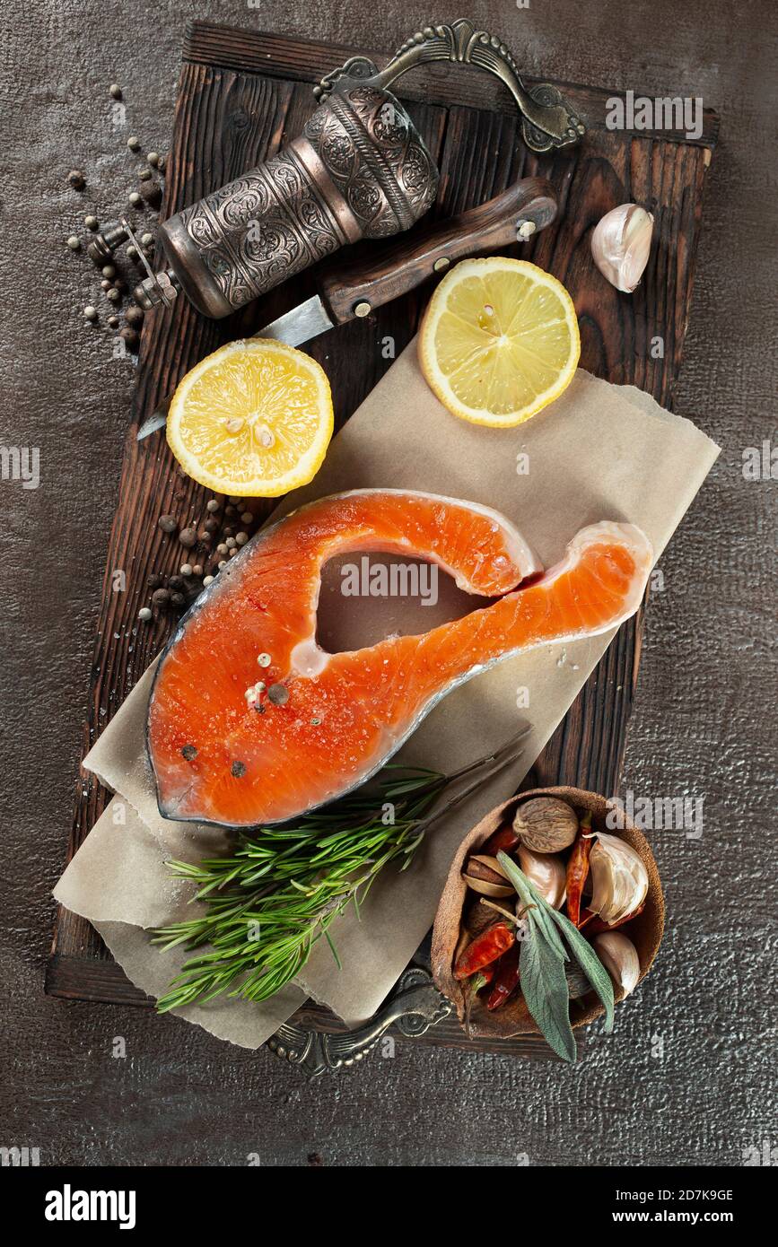 raw salmon fish, diet food, salmon steak Stock Photo - Alamy