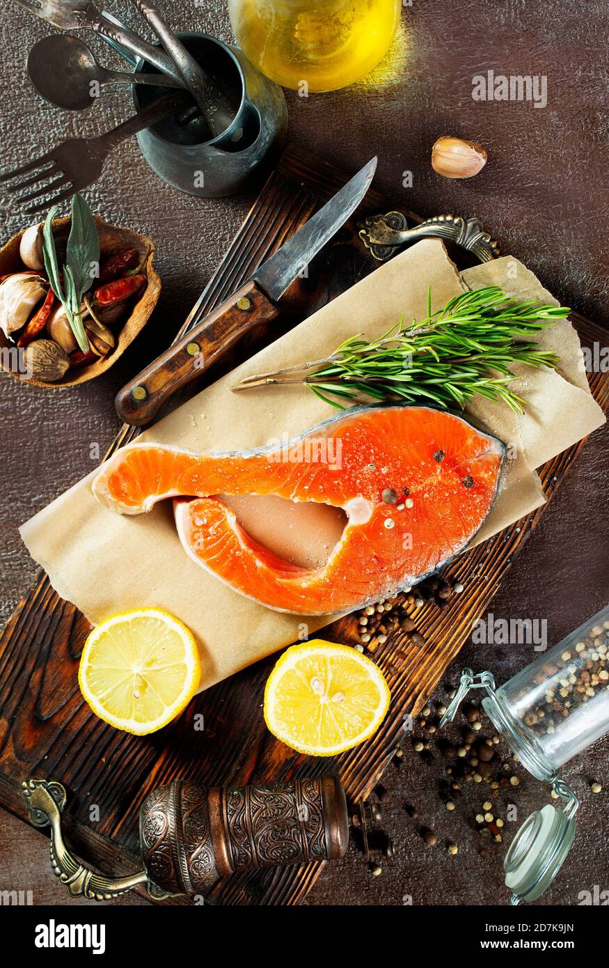 raw salmon fish, diet food, salmon steak Stock Photo - Alamy