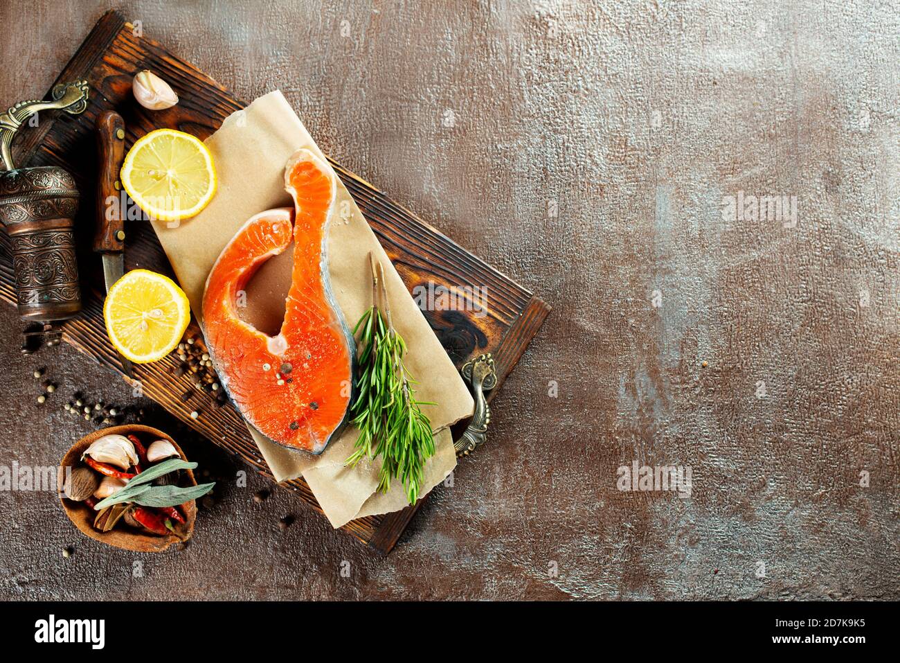 raw salmon fish, diet food, salmon steak Stock Photo Alamy